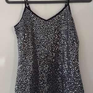 Express Shimmering Silver Sequin Top
